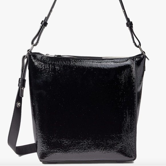 NWT $319 ALLSAINTS Kita Leather Messenger Crossbody Bag in Black Shine! - Picture 2 of 13
